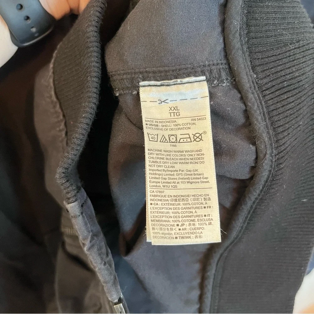 Gap Relaxed Tiptop Bomber Jacket Mens Xxl Black Cotton Zipper Pockets Chore